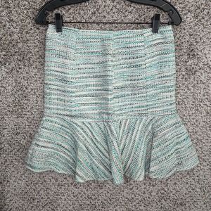 DKNYC Womens‎ 4 Peplum Skirt Ruffle Tweed Mini Zip Lined Green Cream